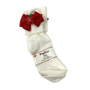 Vintage Nordstrom Papilon Girls' Dress Ankle Socks School Red Apple Bow 8-9.5